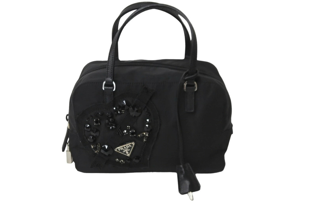 Prada Evening Heart Handbag Tessuto beaded heart black